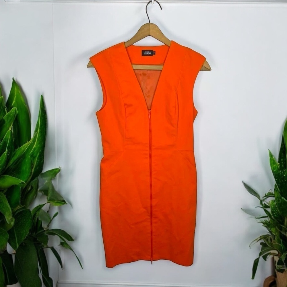 KATE SPADE Saturday Fitted Orange Sleeveless Zip Up V Neck Sheath Dress